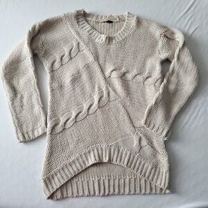 Cream Cable Knit Hi Lo Hem Acrylic Sweater